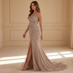 Layla Crystal Elegance Gown – Taupe/Nude F2614