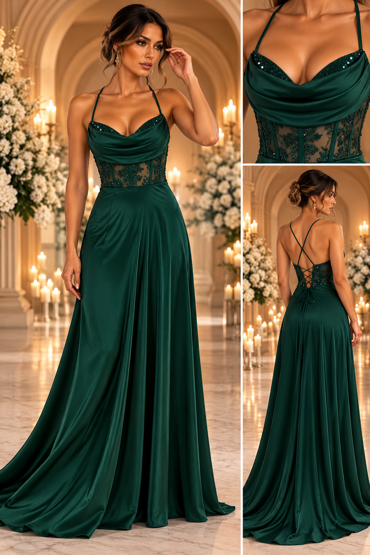 Aurelia Burgundy Satin Gala Dress 6439