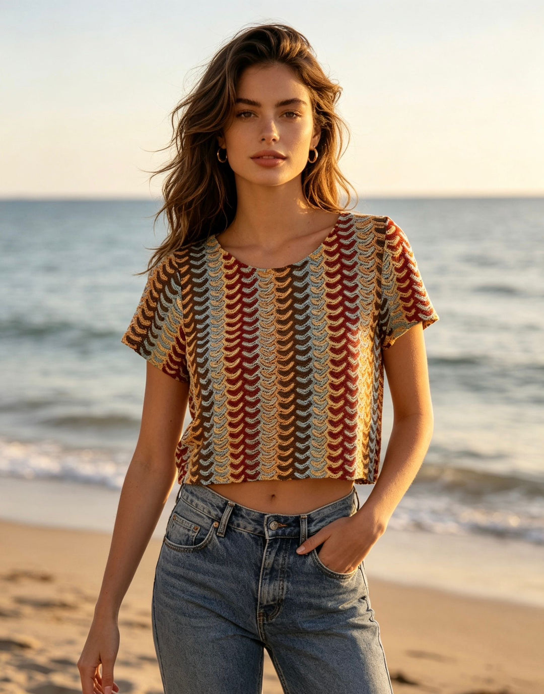 Sunset Waves Crochet Top – Roze Mix A2800