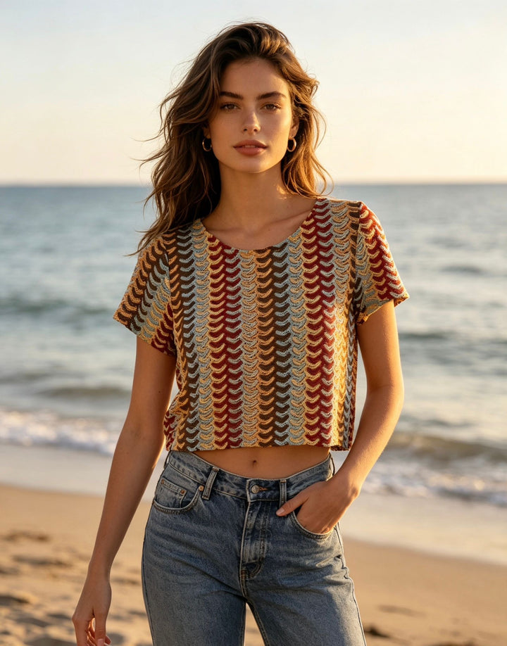 Sunset Waves Crochet Top – Roze Mix A2800