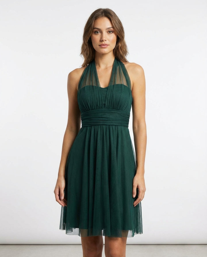 Vert Velours – Halterjurk met Plissé 3444