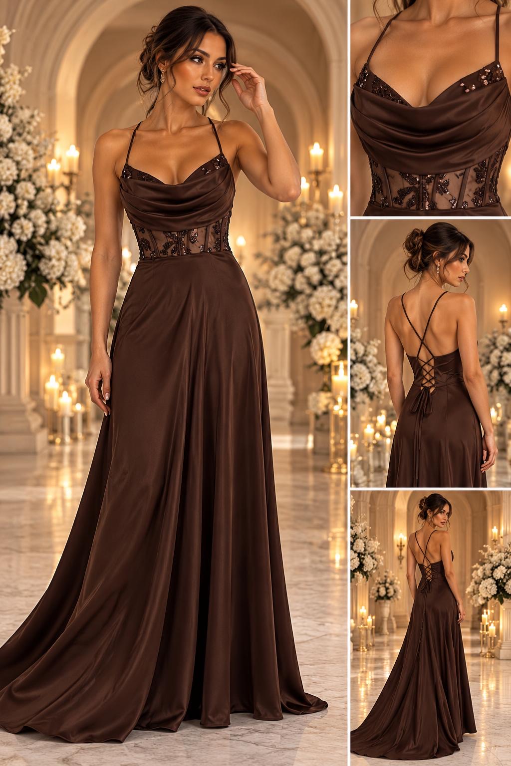 Aurelia Burgundy Satin Gala Dress 6439