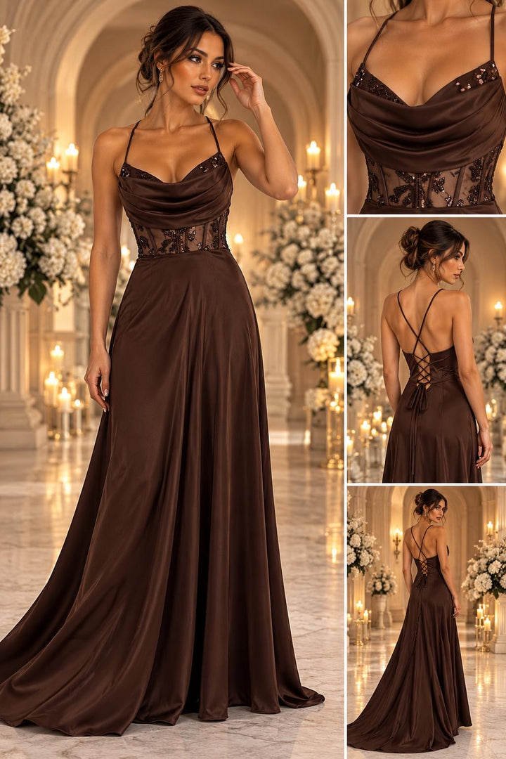 Aurelia Burgundy Satin Gala Dress 6439
