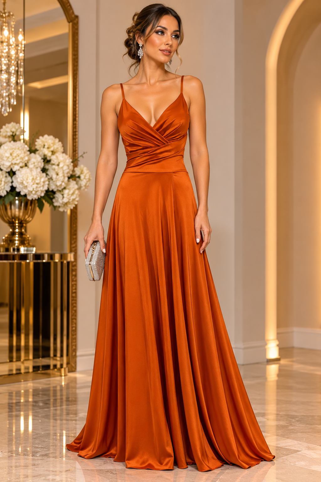 Serena Satin Wrap Gown V6871