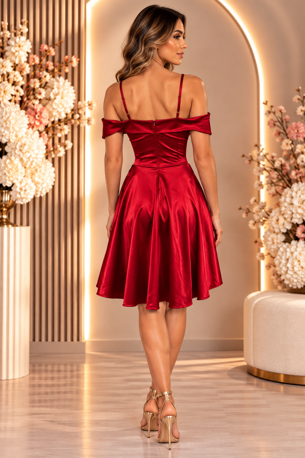 Amara Satin Off-Shoulder Cocktail Dress V6759