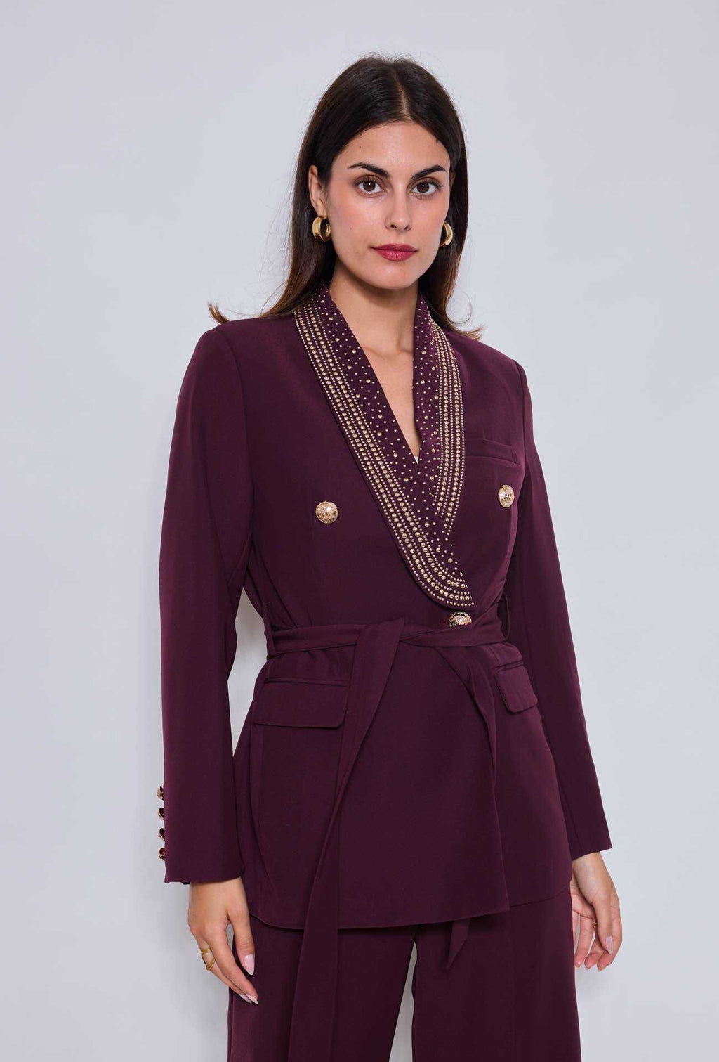 Monroe Royale Studded Blazer – Burgundy 1856