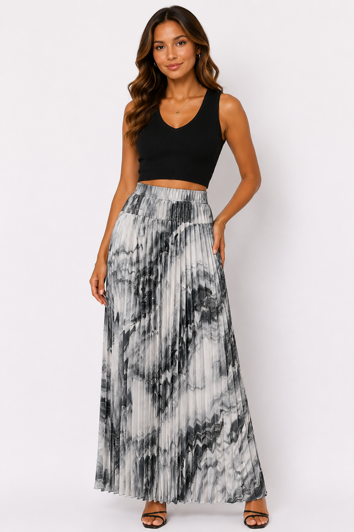 Marbella Marble Plissé Maxi Rok J6561