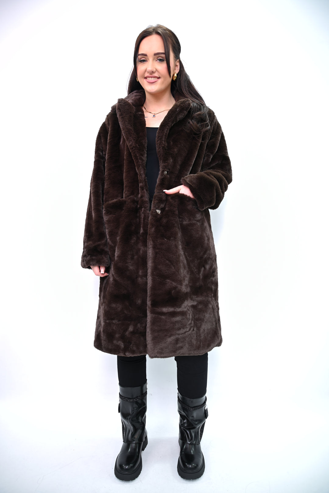 Noir Éclipse – Lange Faux Fur Jas A2501