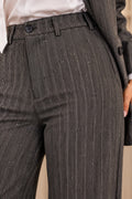 Elegant Pinstripe Wide-Leg Trousers – Charcoal Grey 3102