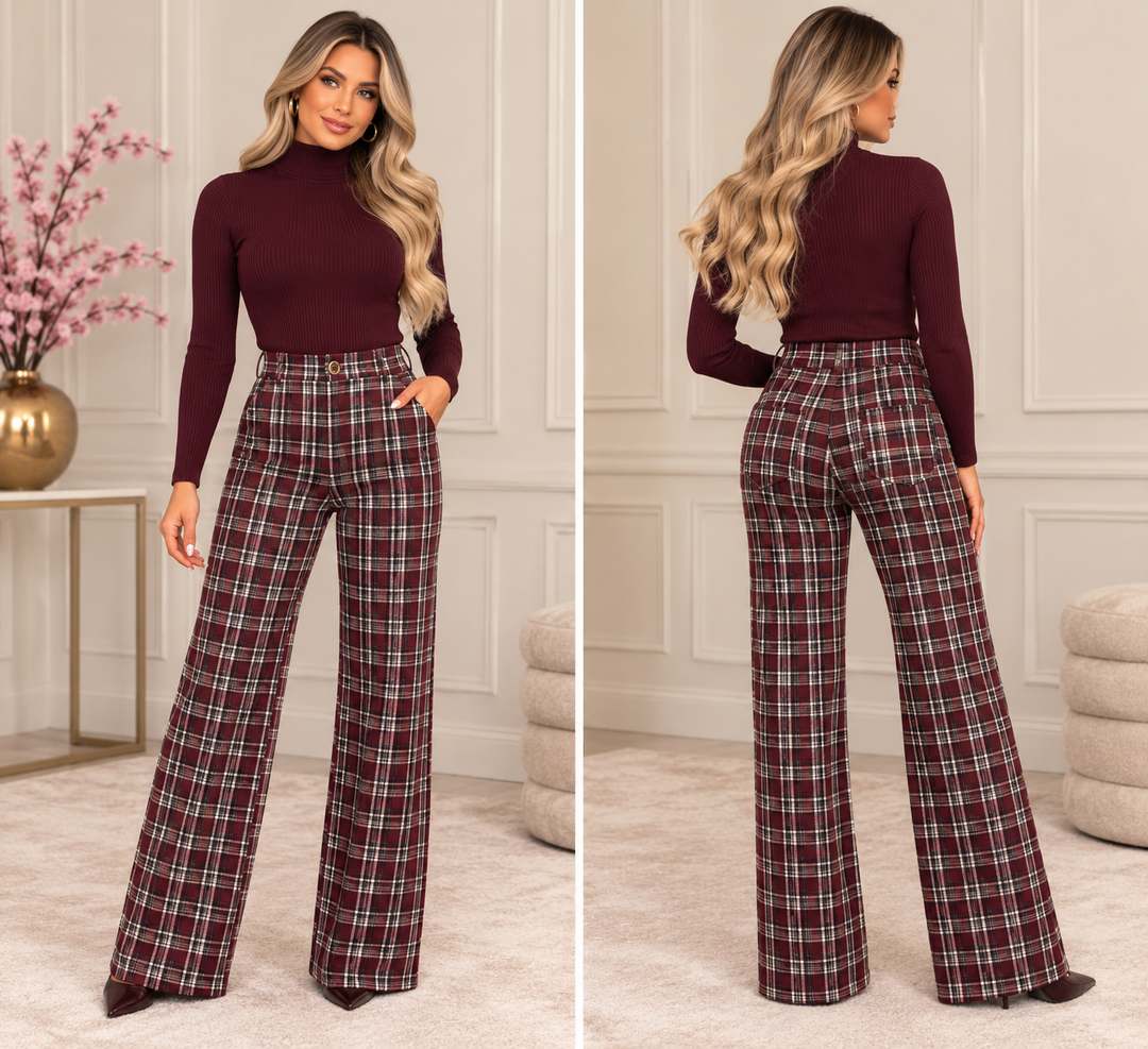 Chic Tartan Wide-Leg Legging KZ-3062