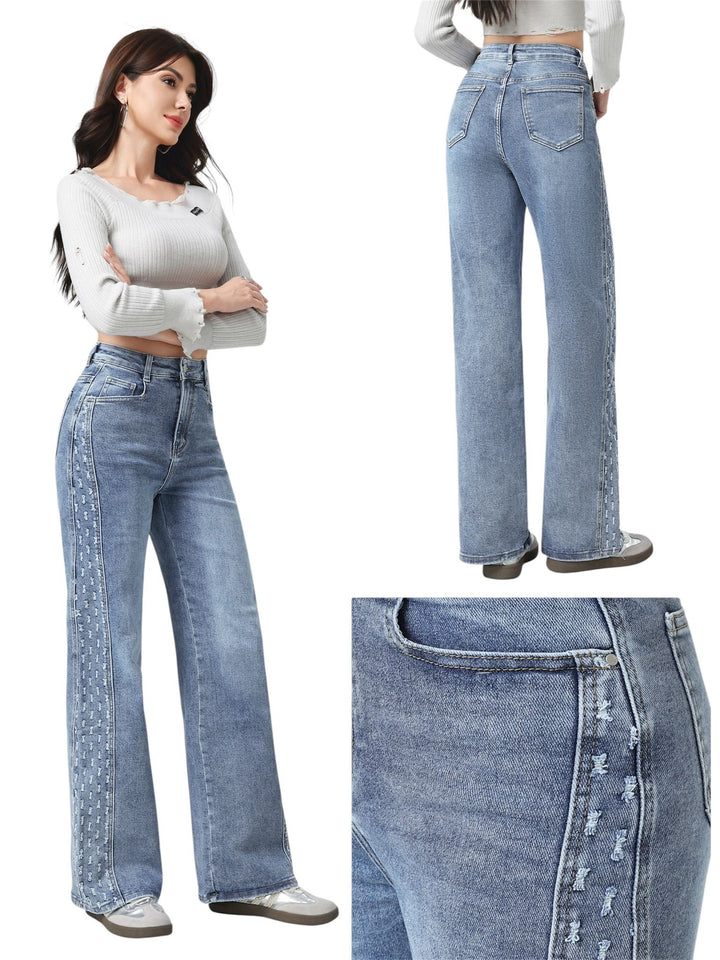 Azure Bloom Side-Stripe Jeans Wideleg HelloMiss H953-3