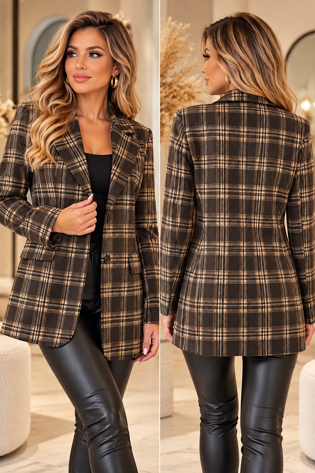 Classic Chic Check Blazer – Brown 81136