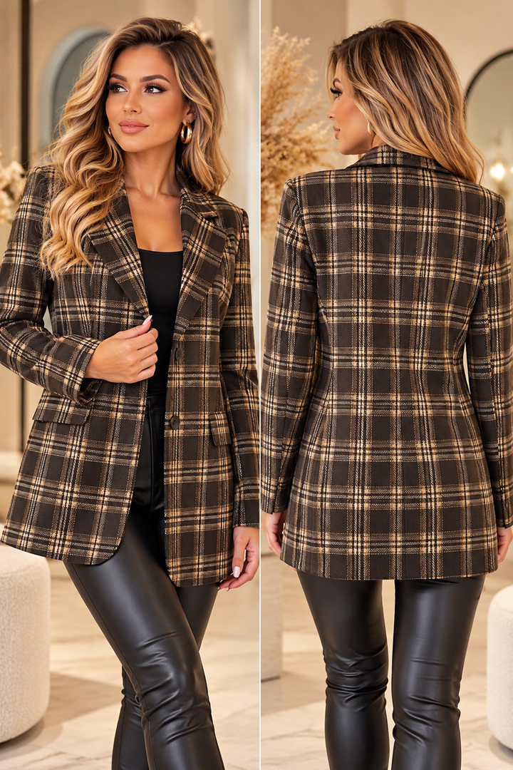 Classic Chic Check Blazer – Brown 81136
