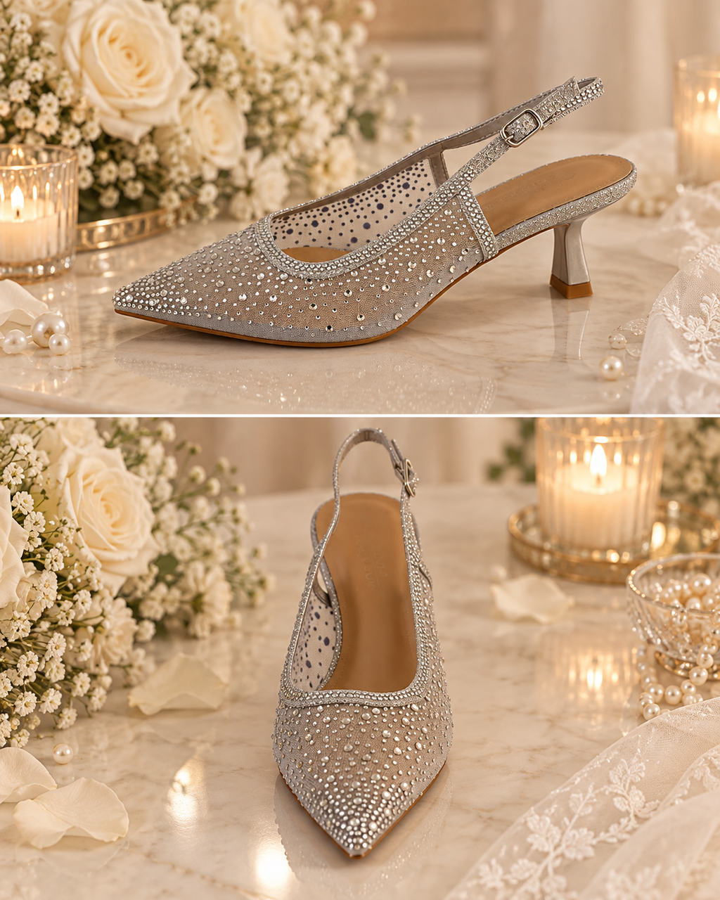 Bridal Crystal Slingback Heels – Silver LL66-310