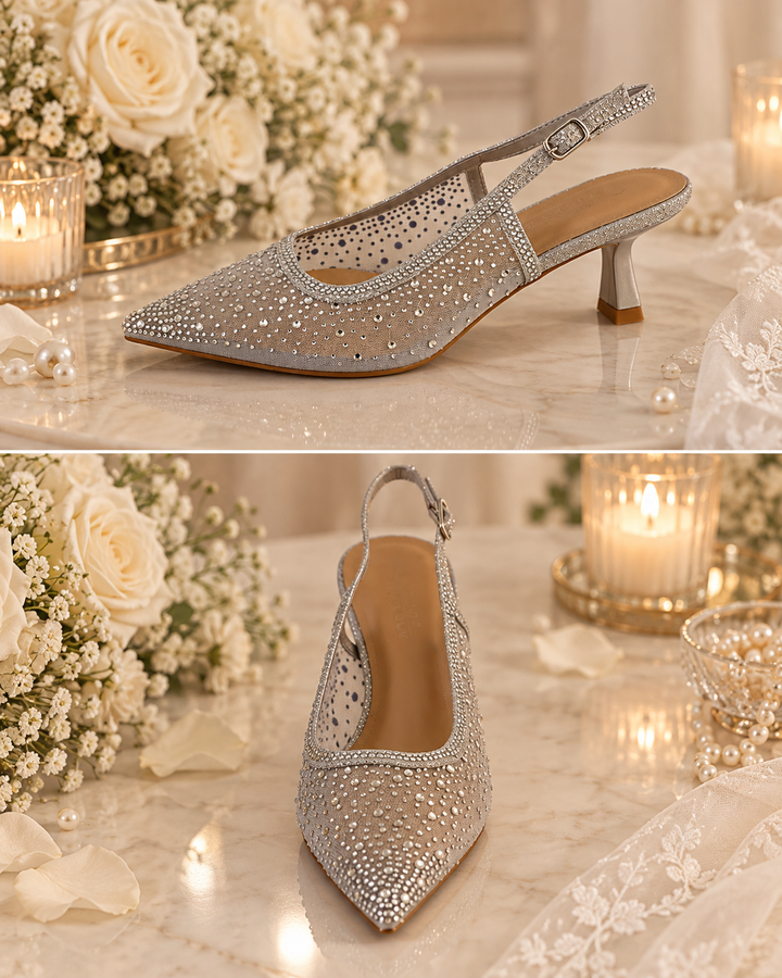 Bridal Crystal Slingback Heels – Silver LL66-310