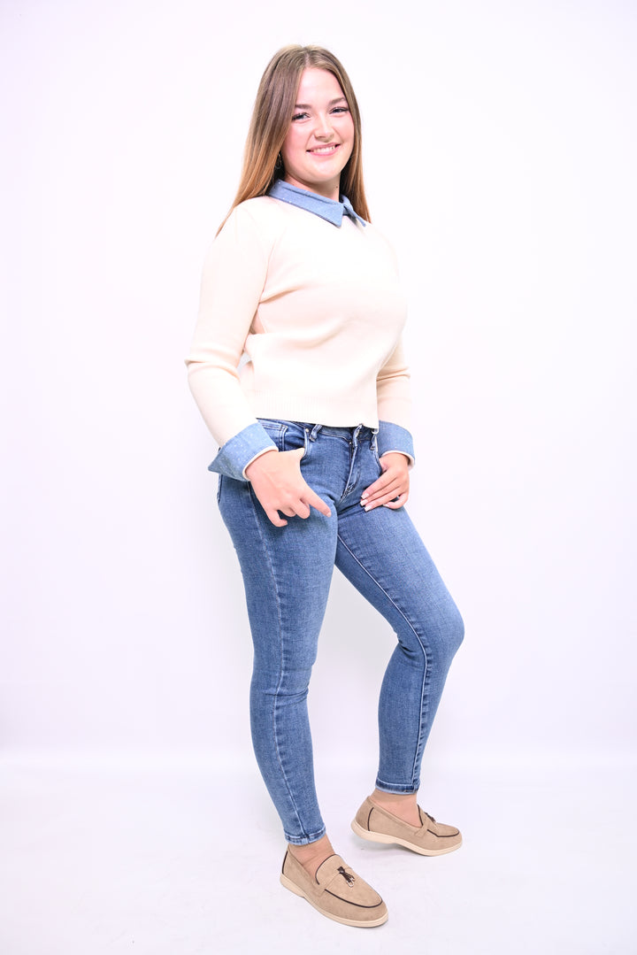 Denim Accent Sweater A2537