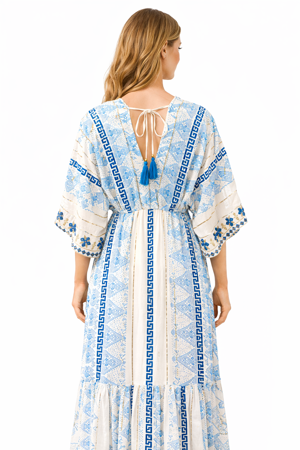 Bohemian Maxi Jurk met Geometrische Print & Borduursels 2509