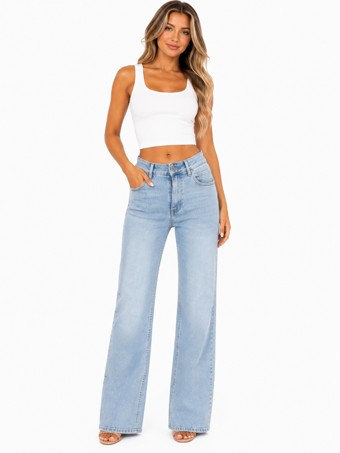 Rosalie Spark Pocket Wide Leg Jeans – Light Blue Redseventy J1665-24