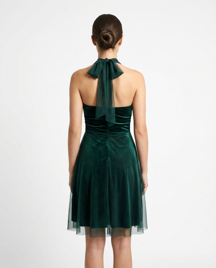 Vert Velours – Halterjurk met Plissé 3444