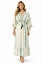 Bohemian Maxi Jurk met Geometrische Print & Borduursels 2509