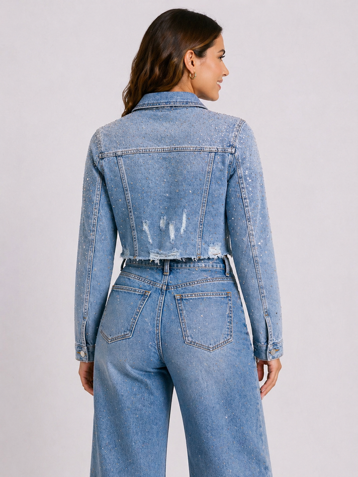 Sparkle Cropped Denim Jacket – Light Blue HelloMiss HM8640