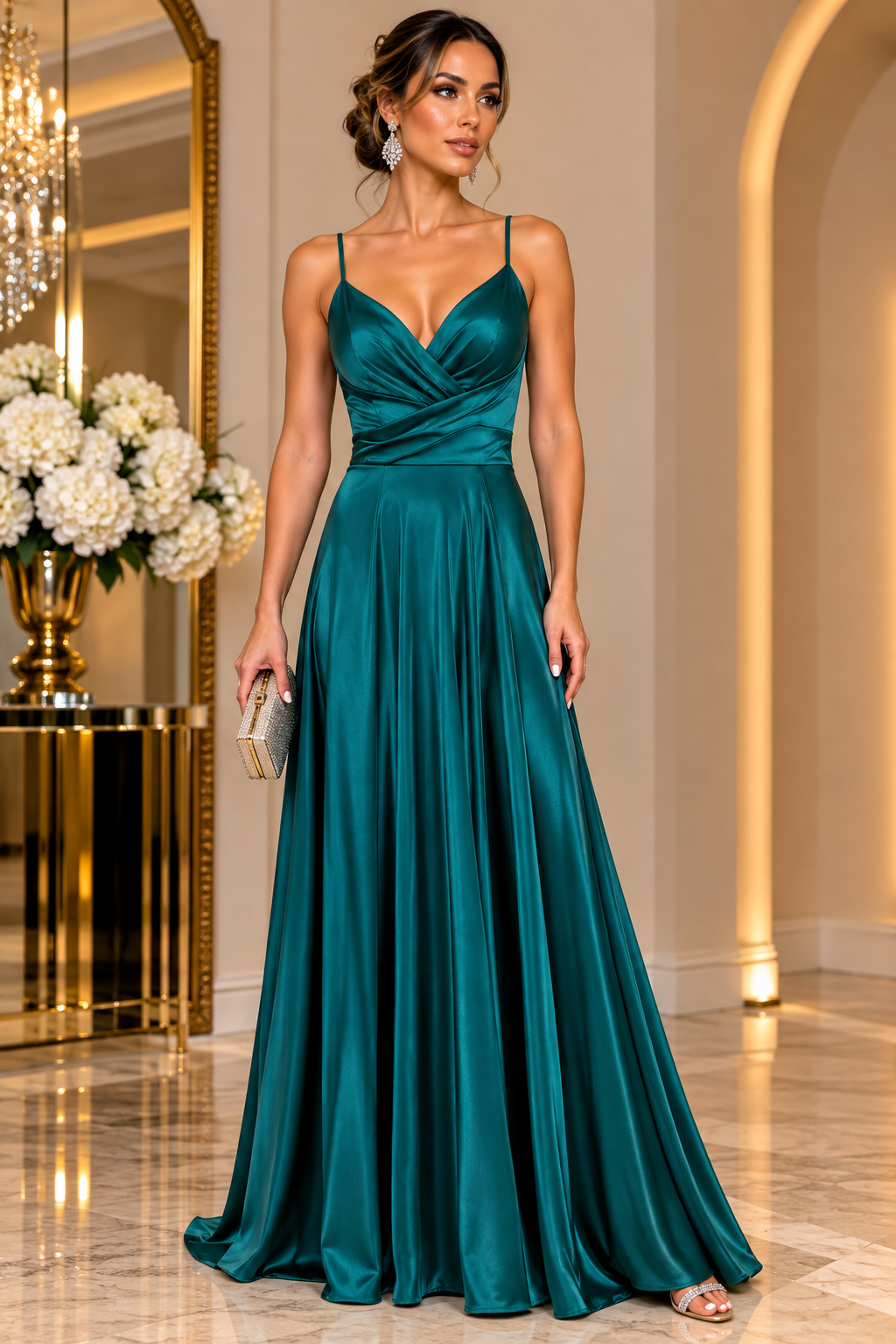 Serena Satin Wrap Gown V6871
