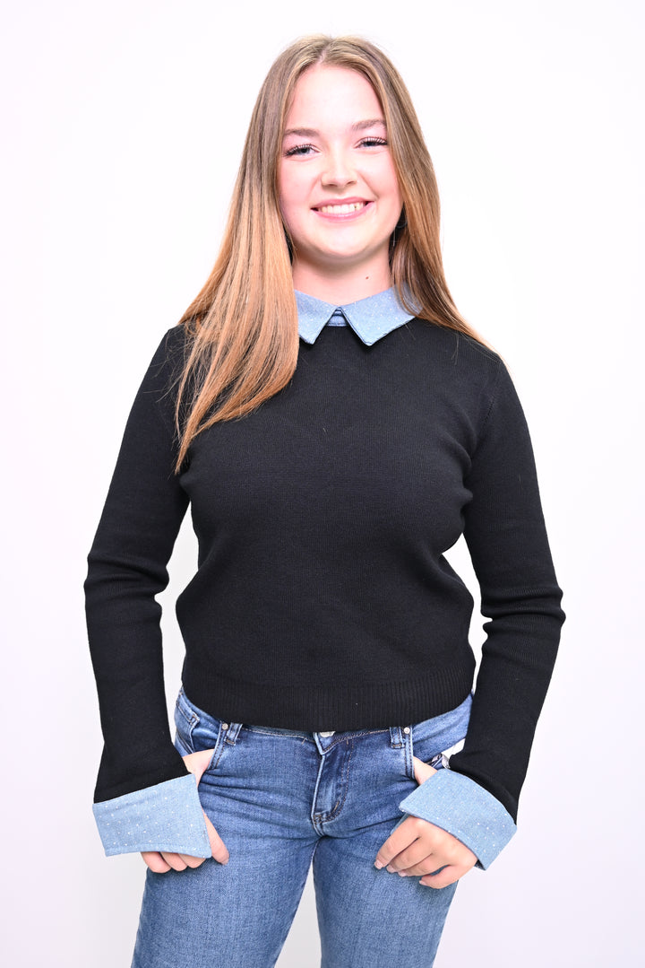Denim Accent Sweater A2537