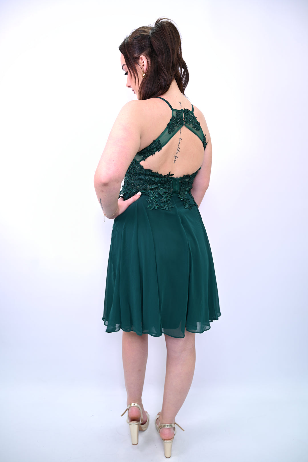 Halter Lace Chiffon Mini Dress 7014