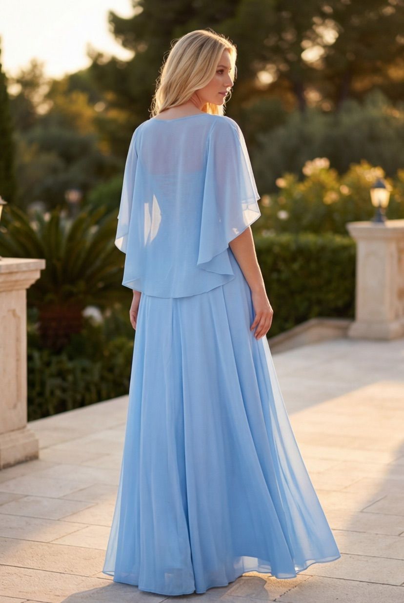 Celeste Glam Cape Evening Gown – Royal Blue, Blush Pink, Baby Blue & Ruby Red 0041