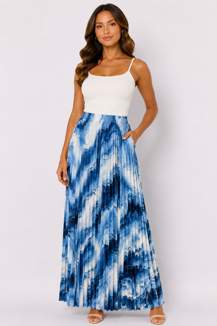 Marbella Marble Plissé Maxi Rok J6561
