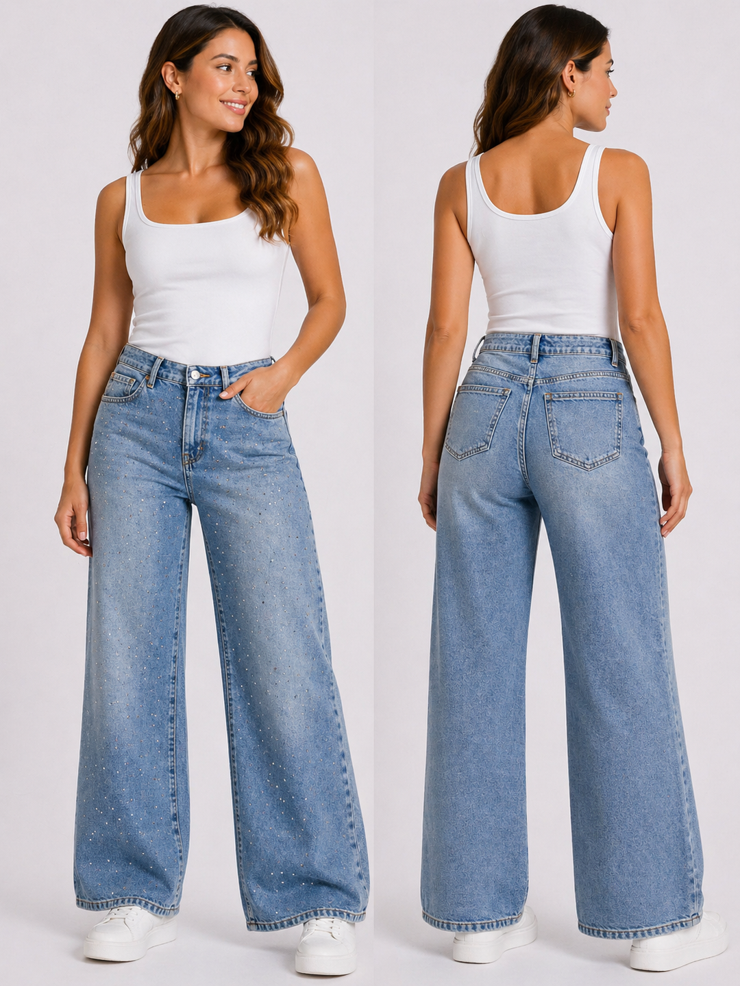Luxe Wide Leg Jeans met Subtiele Glitterdetails HelloMiss HM8641