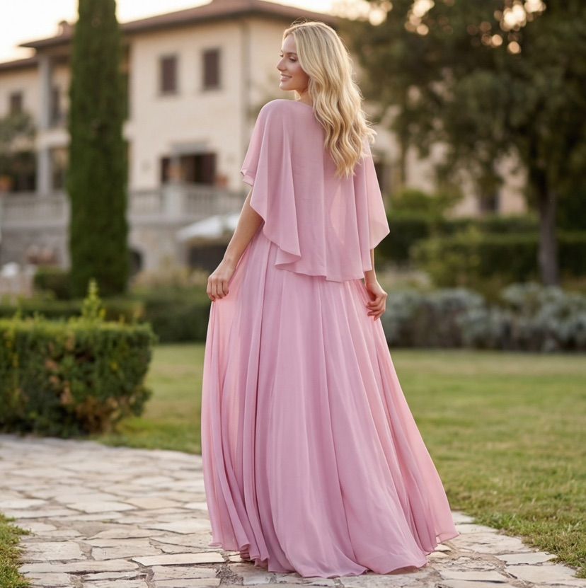 Celeste Glam Cape Evening Gown – Royal Blue, Blush Pink, Baby Blue & Ruby Red 0041