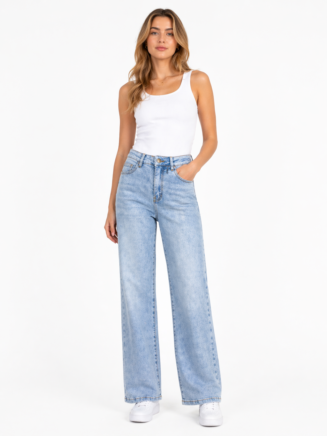 HELLO MISS Straight Leg Jeans met Statement Achterzakken – Light Blue Wash HM1578