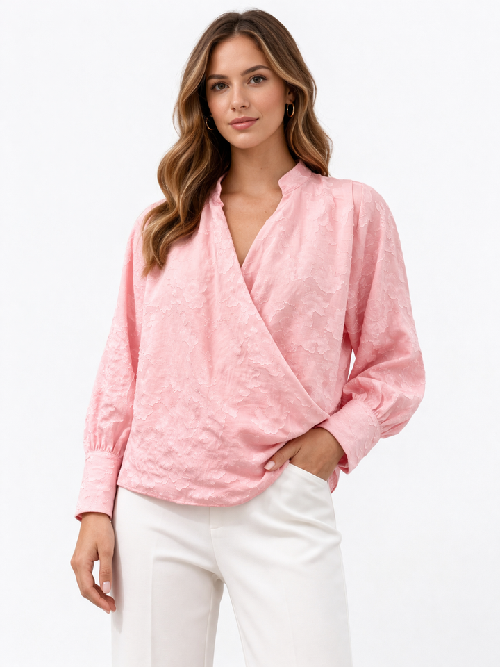 Elegante Jacquard Overslag Blouse 92288