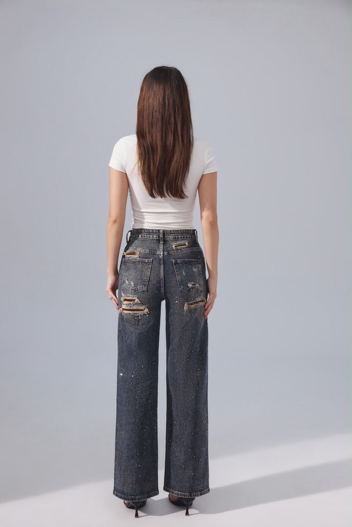 Celeste Rhinestone Wide Leg Jeans Sarah John ST1130