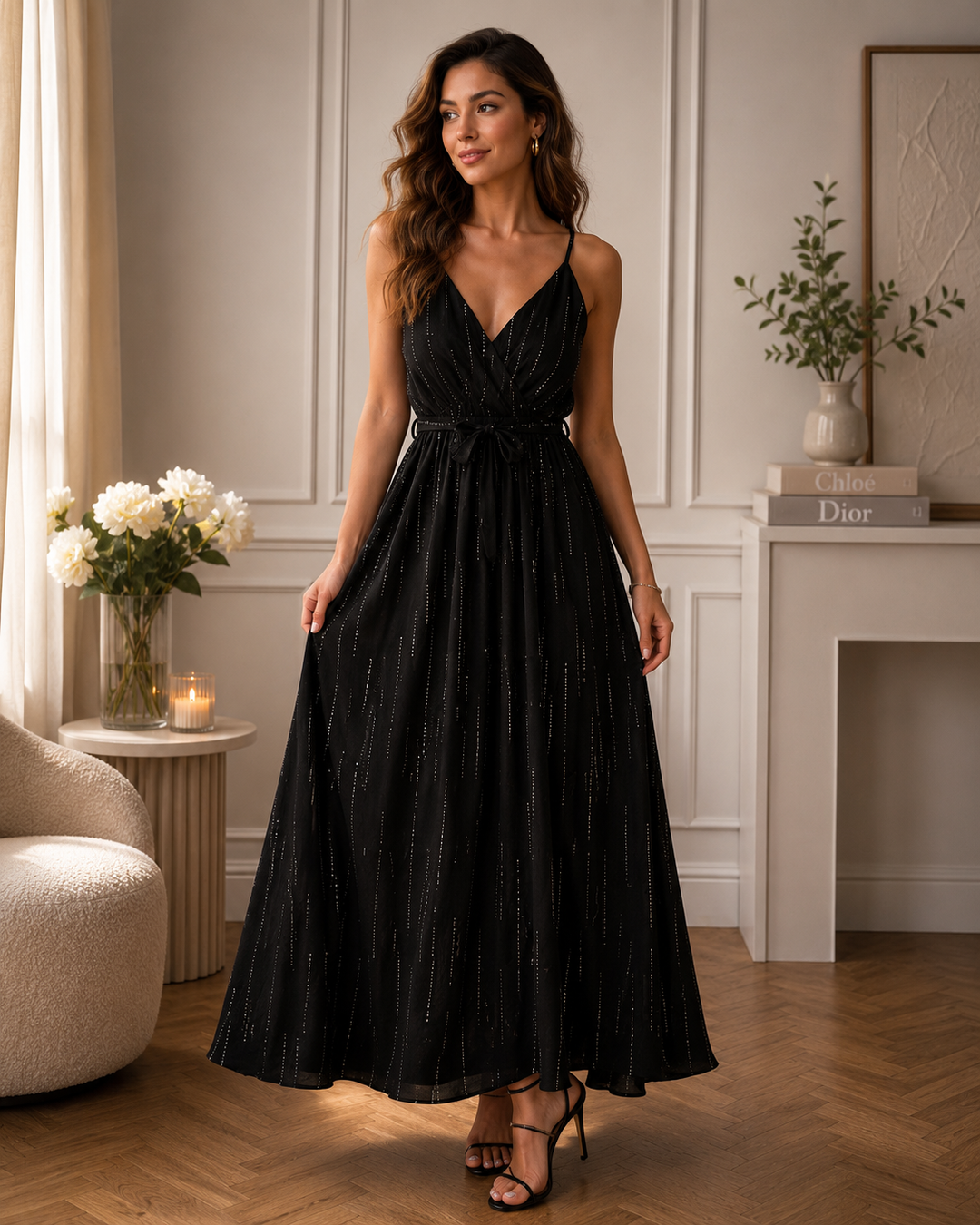 Celeste Shimmer Maxi Dress – Sage Green AZ624