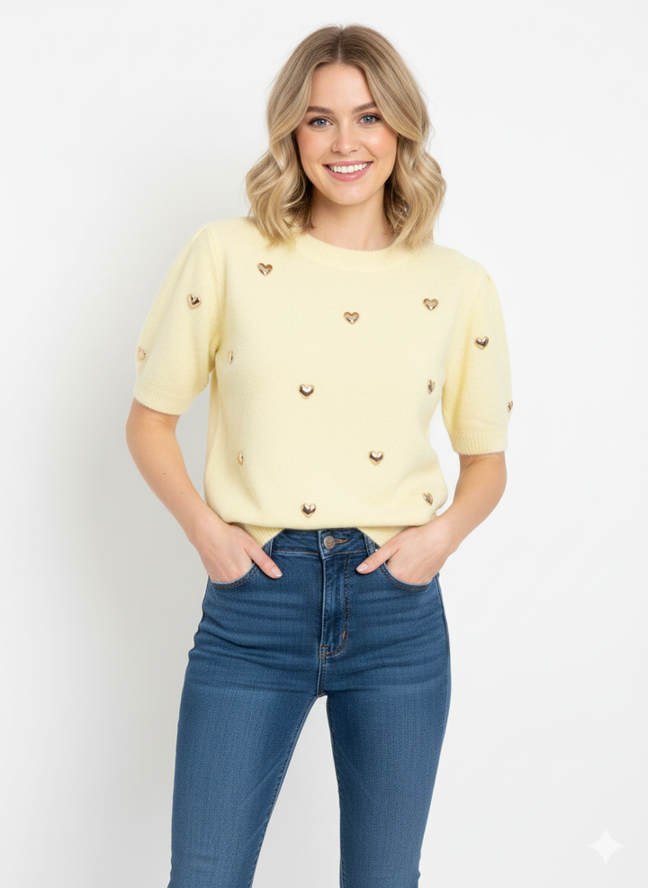 Lichtblauwe korte trui met gouden hartjes SH739