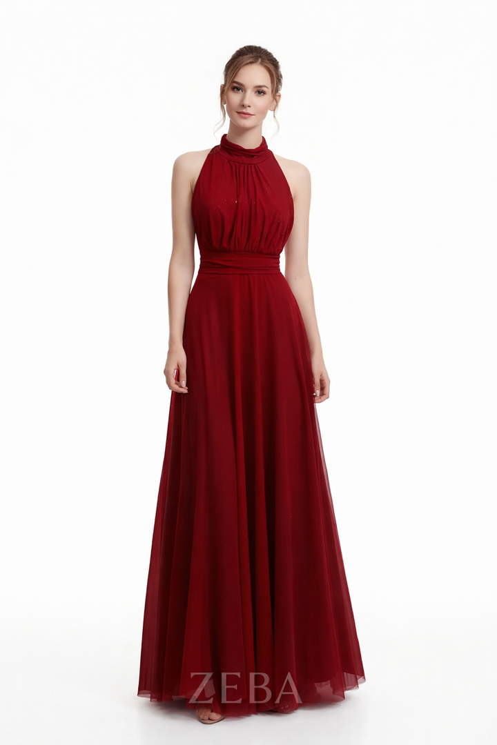 Midnight Grace Halter Glitter Maxi Gown – Elegant Open Back Evening Dress 20037