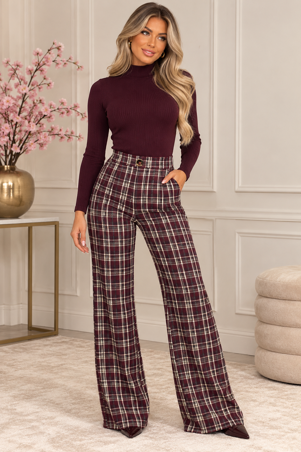 Chic Tartan Wide-Leg Legging KZ-3062