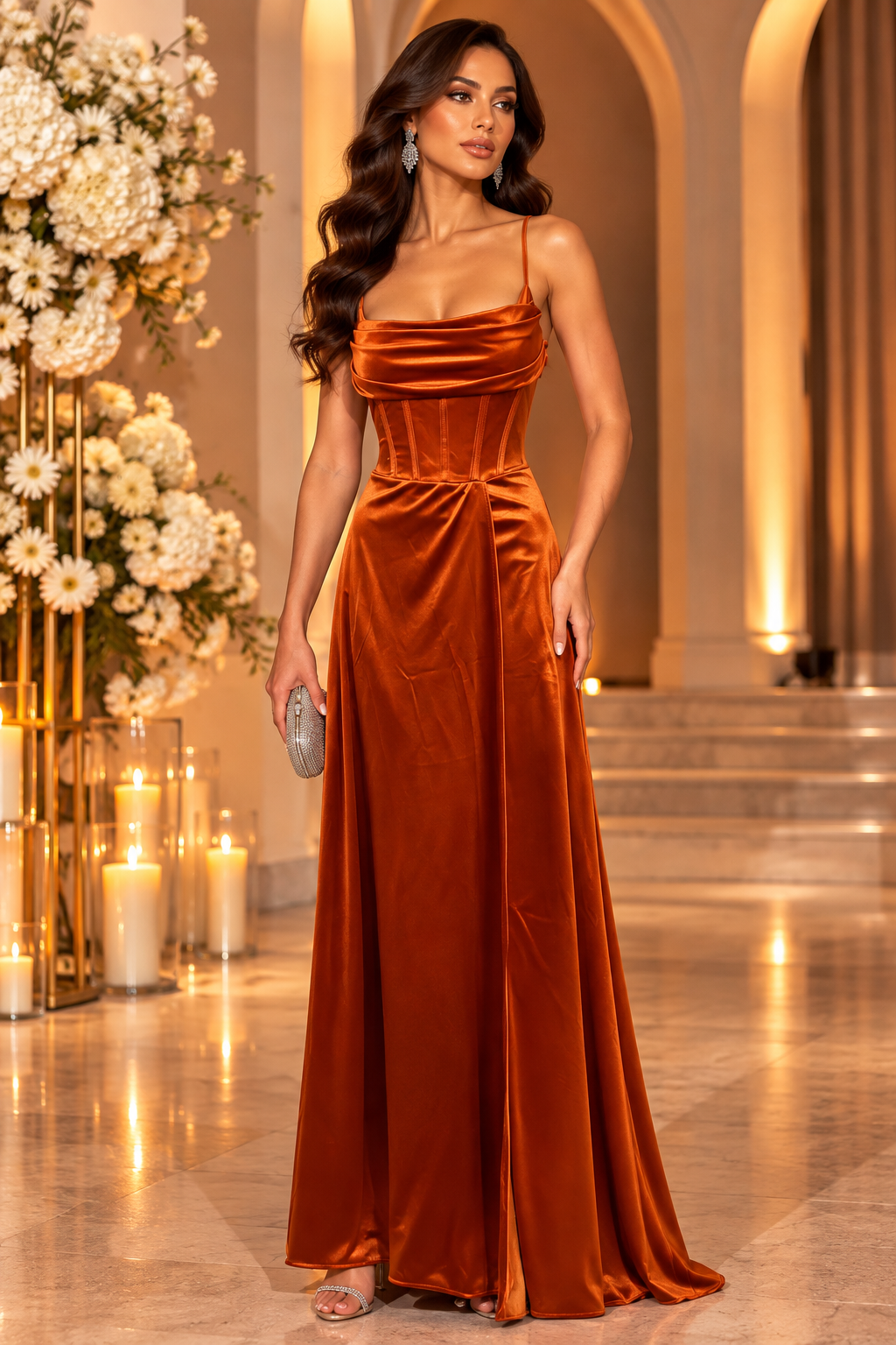 Elara Satin Corset Gown V6681