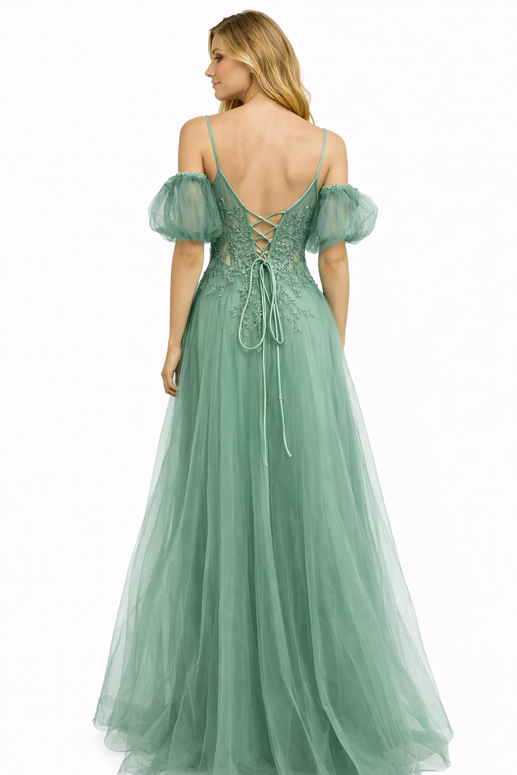 Elara Luxe Tulle Galajurk – Saliegroen 97579