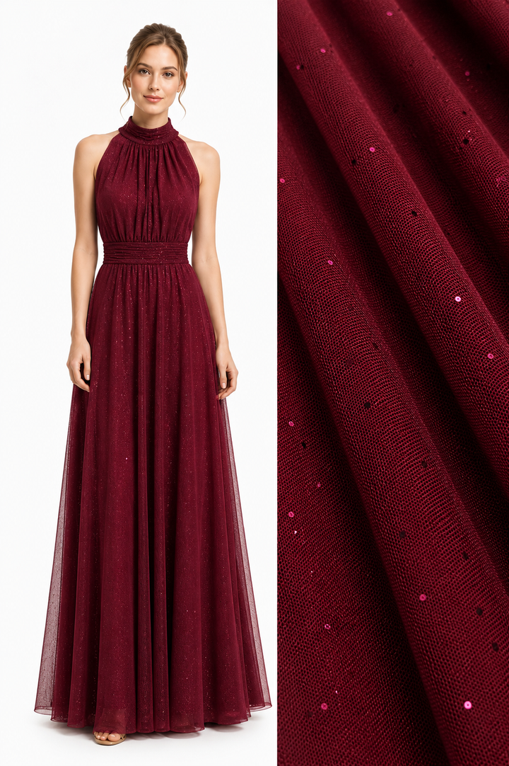 Midnight Grace Halter Glitter Maxi Gown – Elegant Open Back Evening Dress 20037