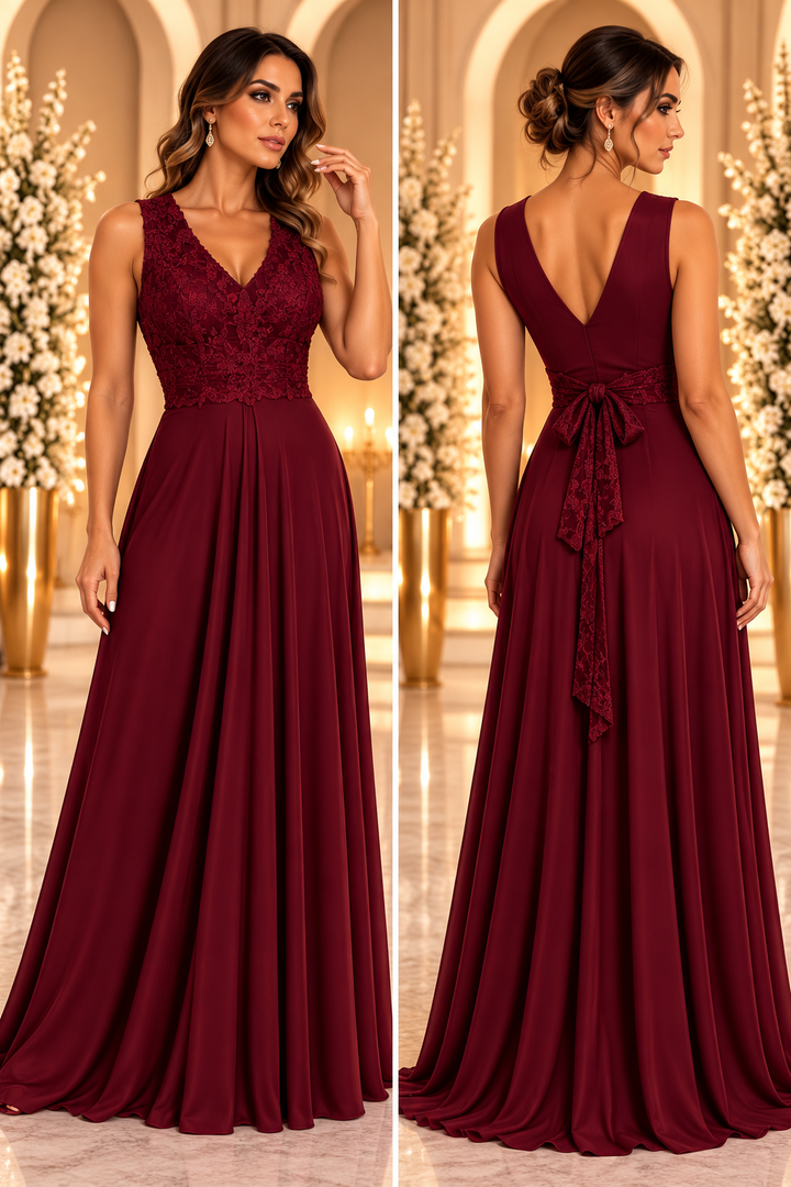 Evelyn Lace Waist Evening Gown 32082