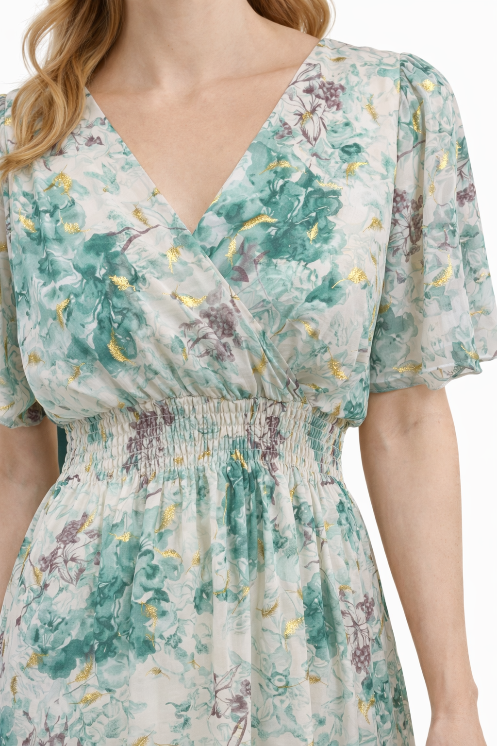 Luna Floral Zomerjurk met Gouden Details 55162