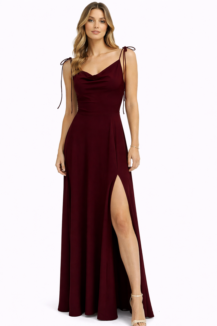 Luna Satin Tie-Strap Maxi Jurk 30503