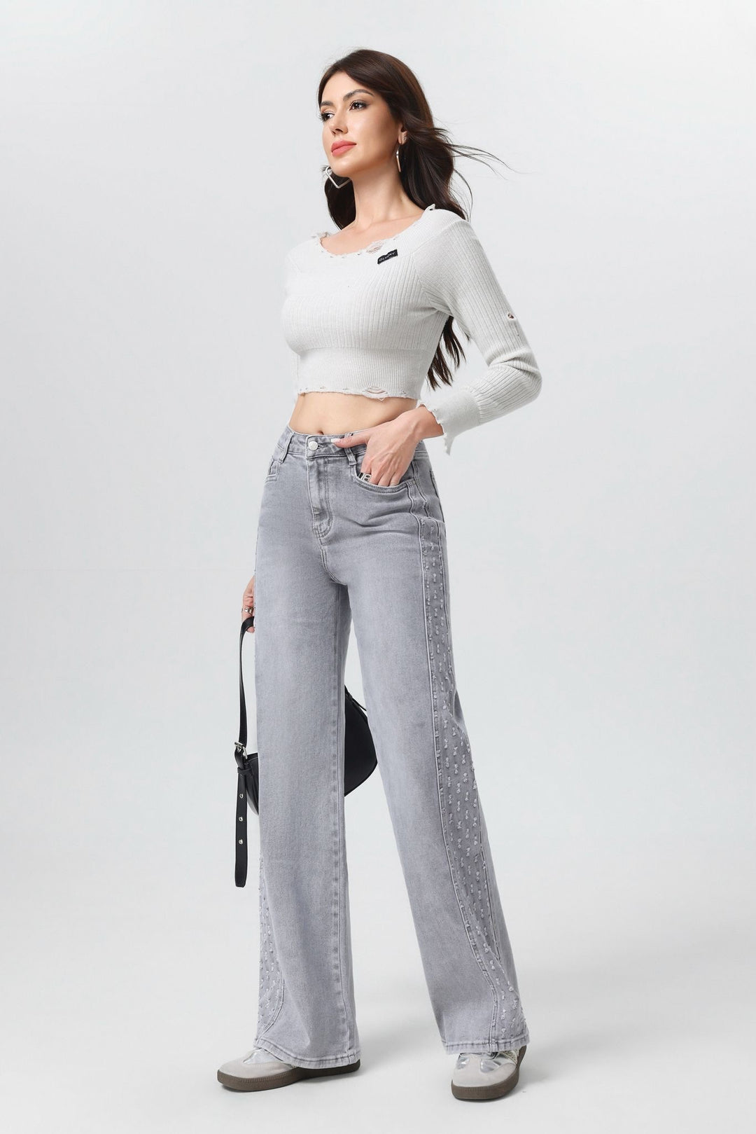 Shadow Line Wide-Leg Jeans HelloMiss H953-2