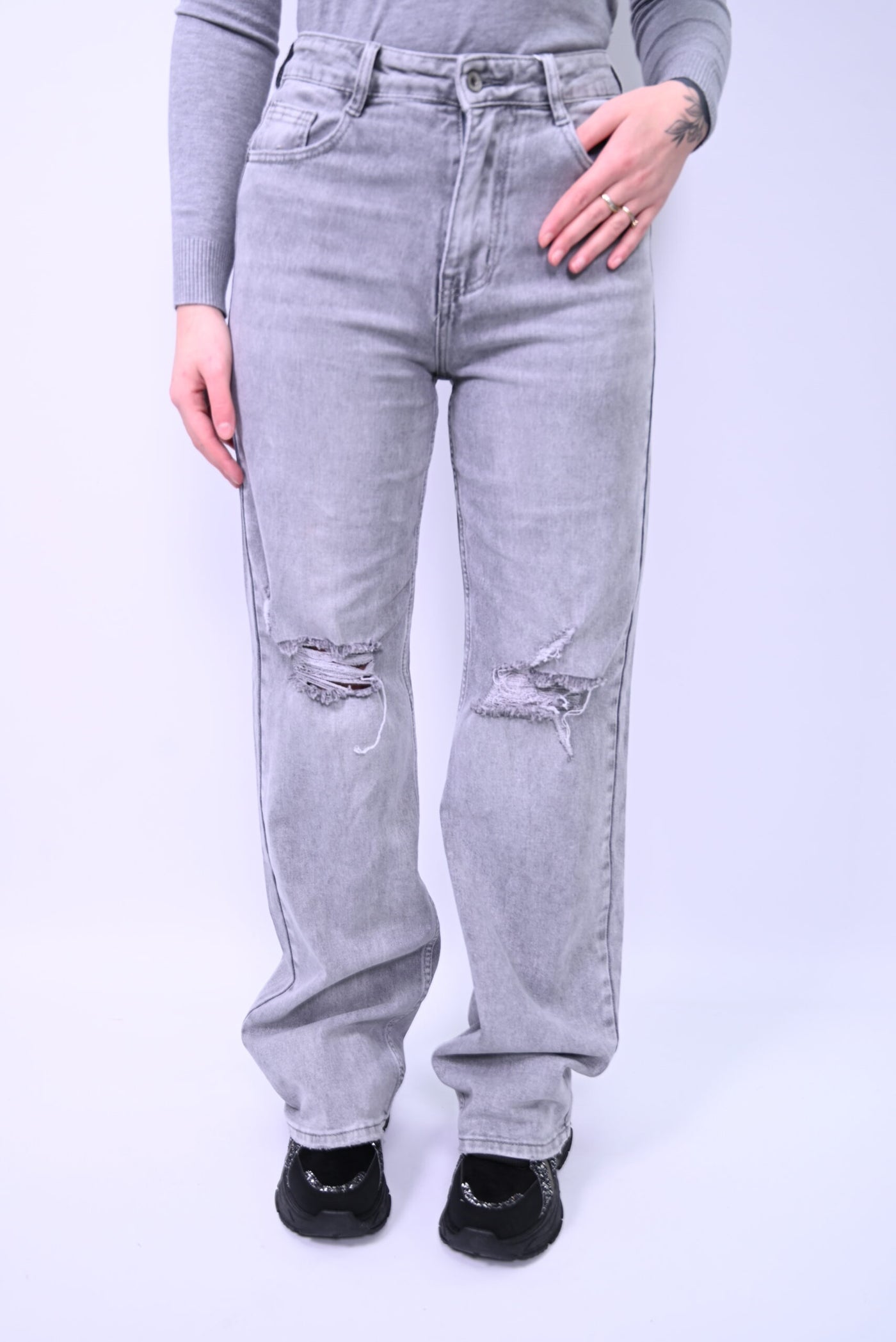 Dames wide leg jeans licht grijs HELLO MISS HM6646-6