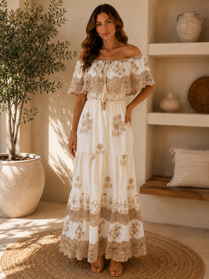 Elara Boho Embroidery Maxi Dress RR167