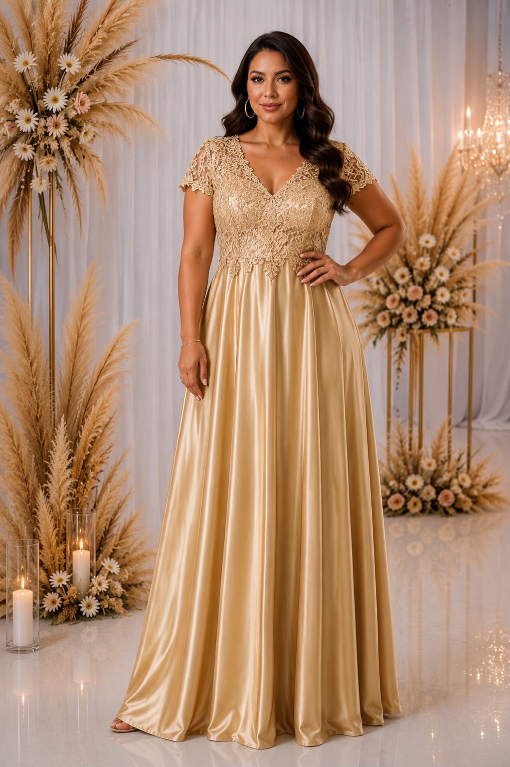 Celeste Lace Satin Gown – Curve Collection 9435
