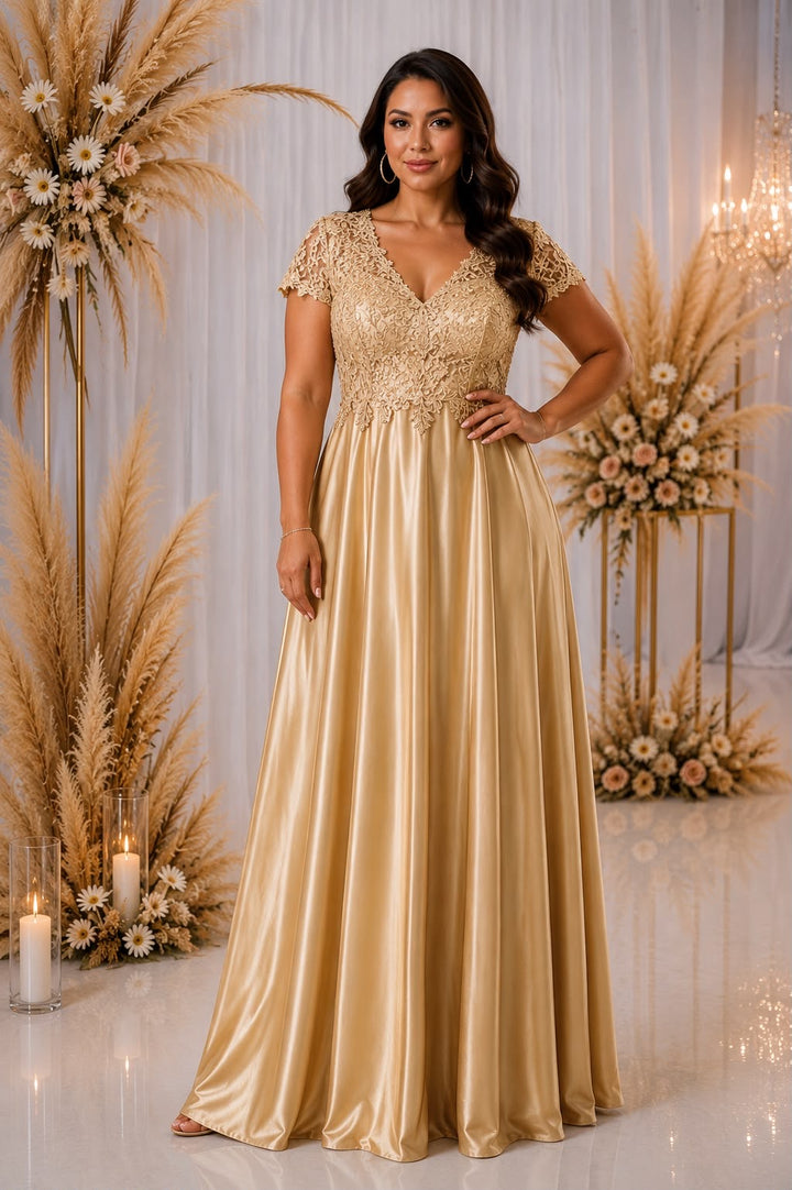Celeste Lace Satin Gown – Curve Collection 9435